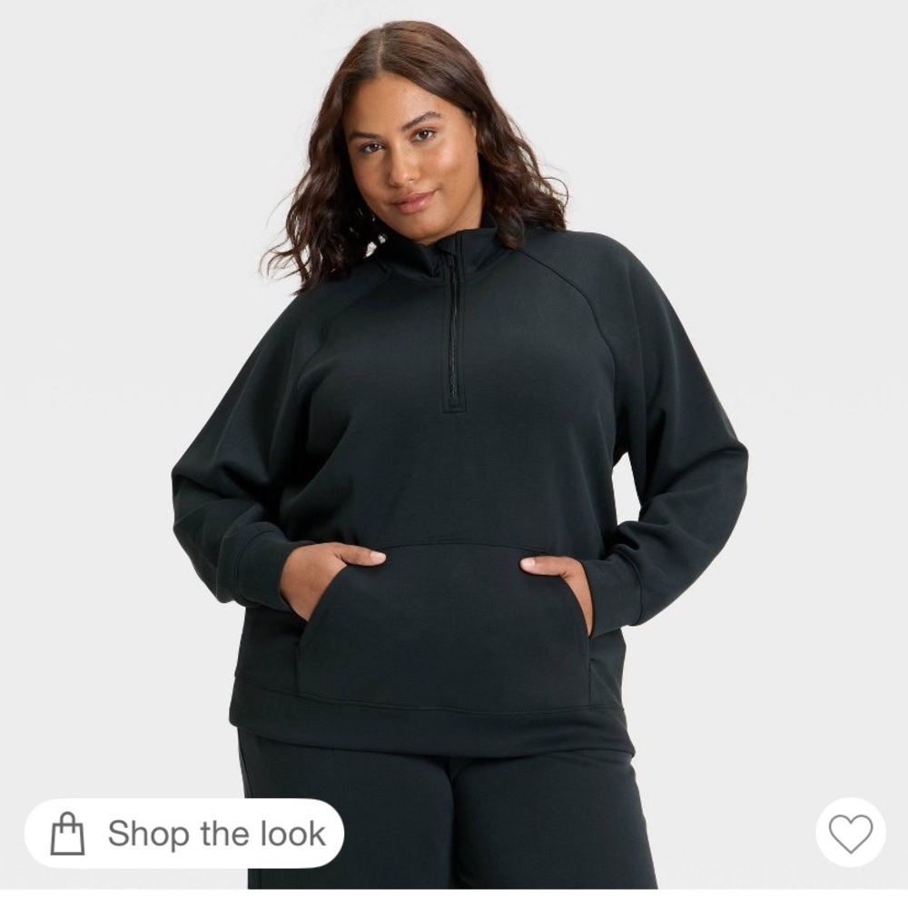 all in motion Black Plus-Size Quarter-Zip Hoodie Sweatshirt